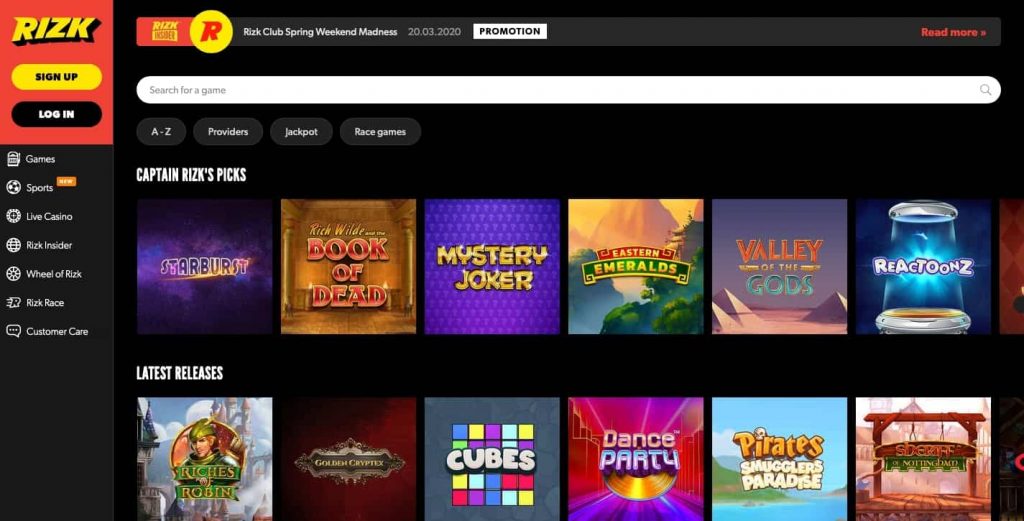 rizk casino jeux