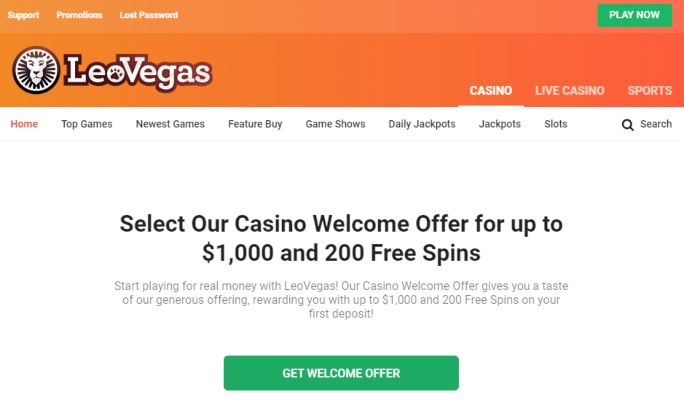 screenshot leovegas interface