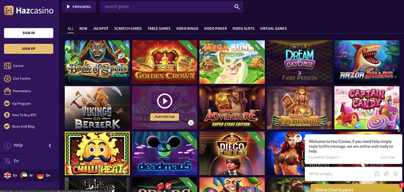 haz casino games screenshot