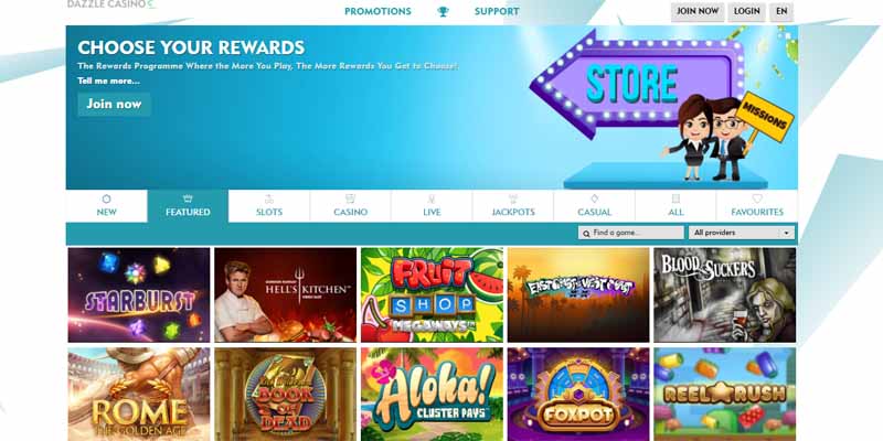 screenshot dazzle casino interface