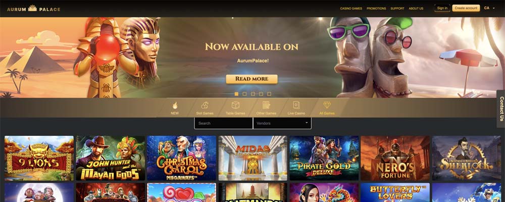 screenshot aurum palace casino interface