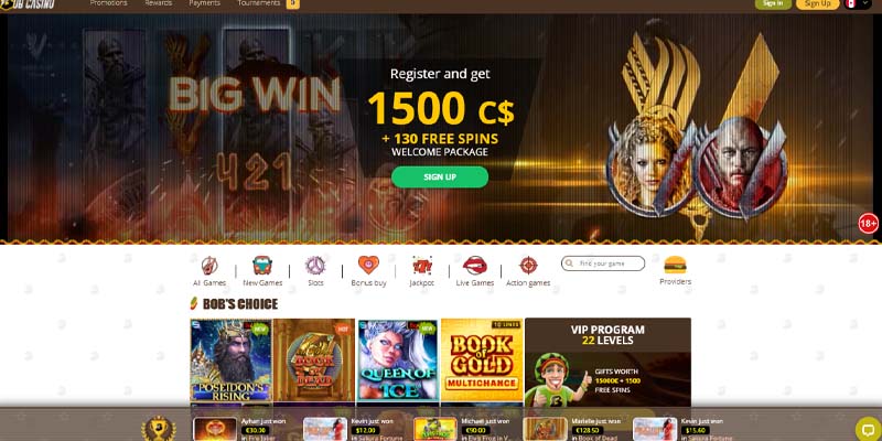 screenshot bob casino interface