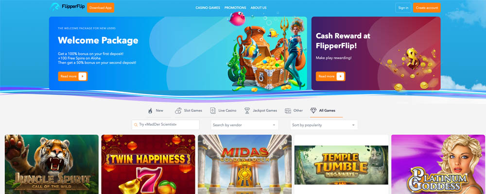 screenshot flipperflip casino interface