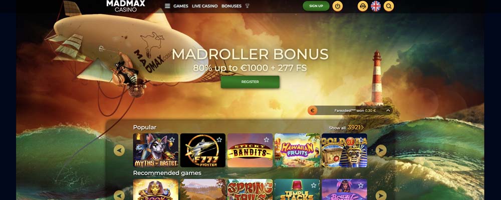 screenshot madmax casino interface