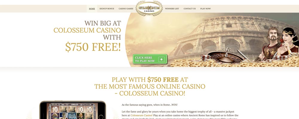 screenshot colosseum casino interface