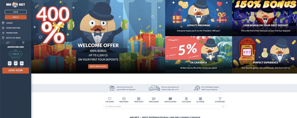 screenshot mr bet casino interface