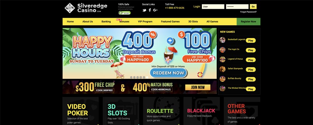 screenshot silveredge casino interface