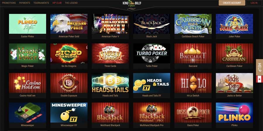 screenshot table games king billy casino